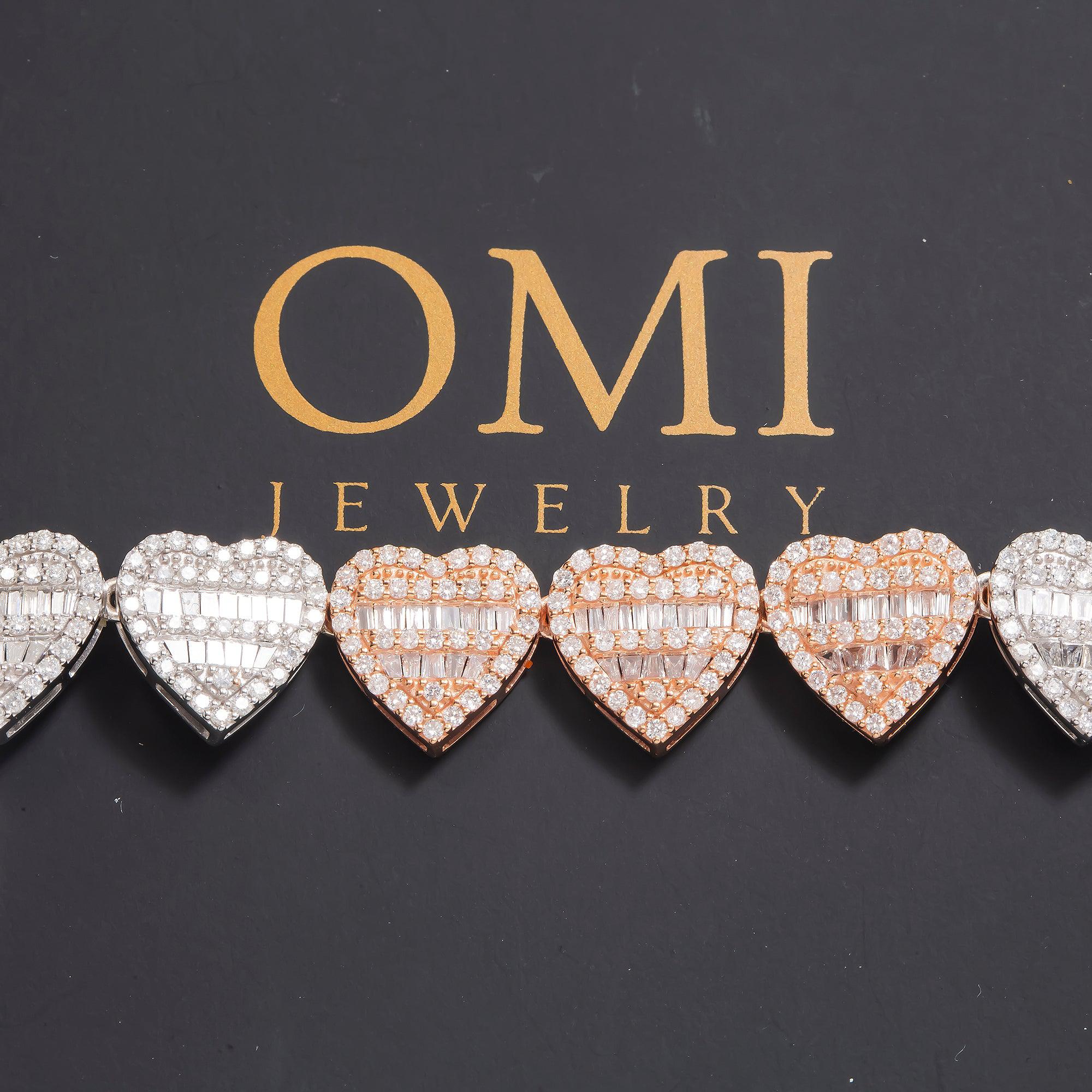 10K GOLD HEART BAGUETTE DIAMOND TWO TONE CHAIN 14.06 CT