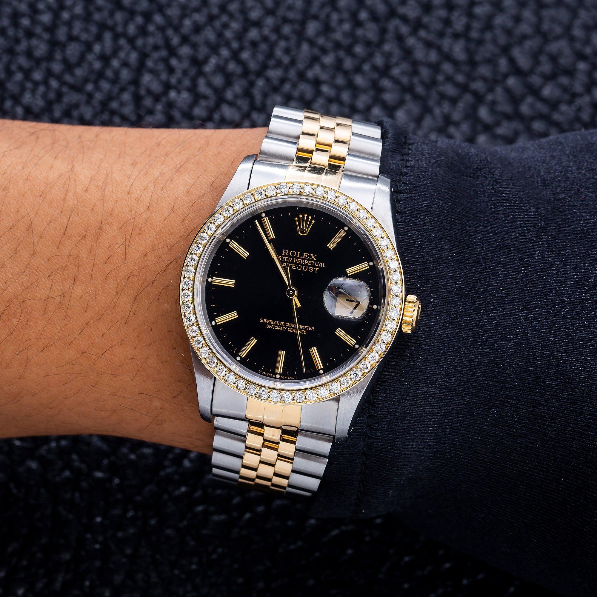 Rolex Datejust 36MM 16013 Black Dial Diamond Bezel Two Tone Yellow Gold Jubilee Bracelet