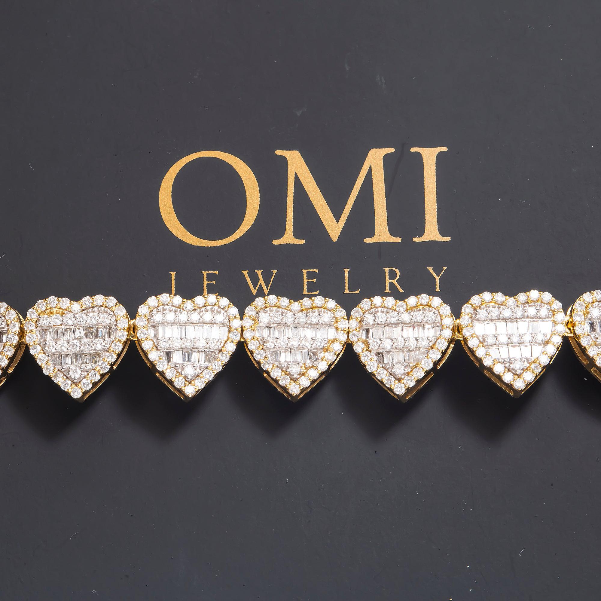 10K GOLD HEART BAGUETTE DIAMOND CHAIN 17.87 CT