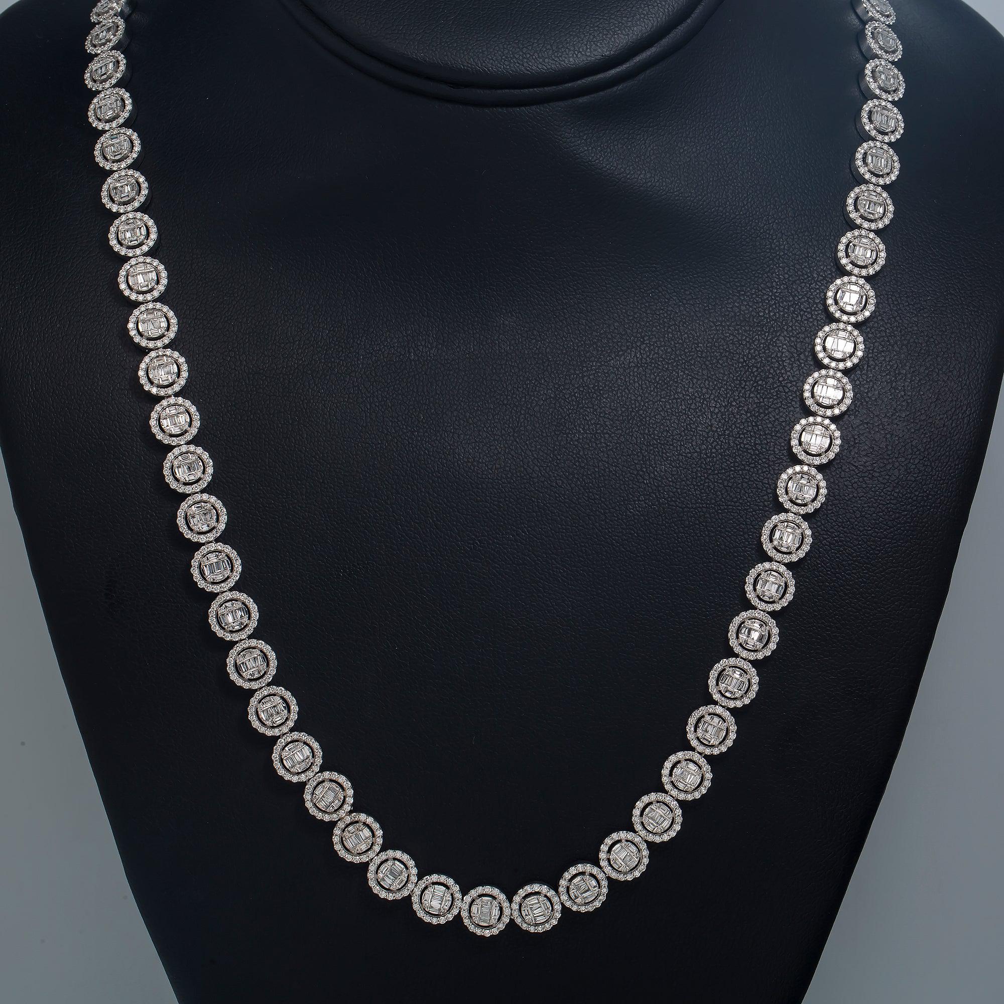 10K GOLD BAGUETTE AND ROUND DIAMOND CHAIN 12.90 CT