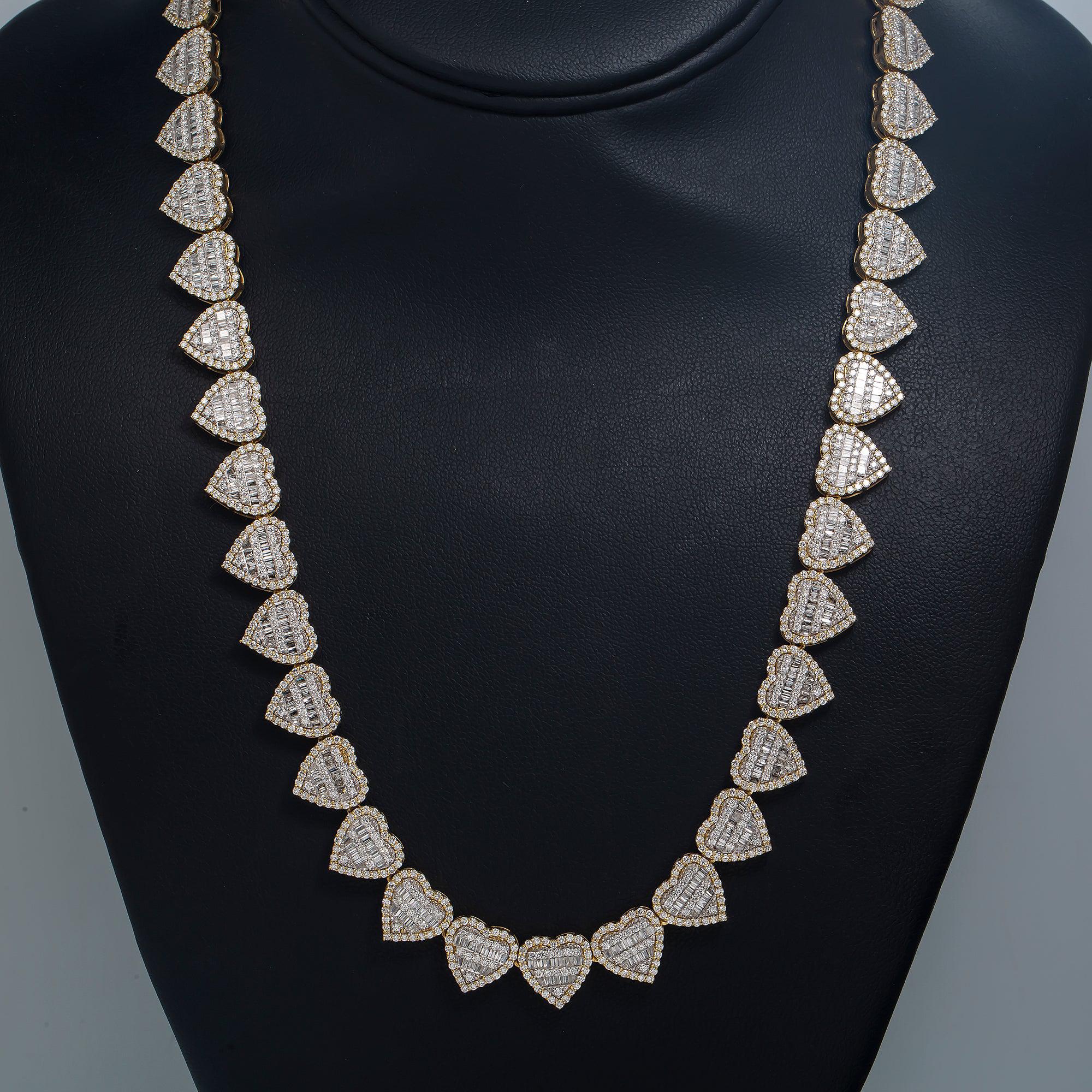 10K GOLD HEART BAGUETTE DIAMOND CHAIN 17.87 CT