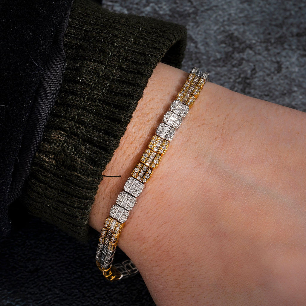 10K GOLD TWO TONE BAGUETTE DIAMONDS BRACELET 3.31 CT