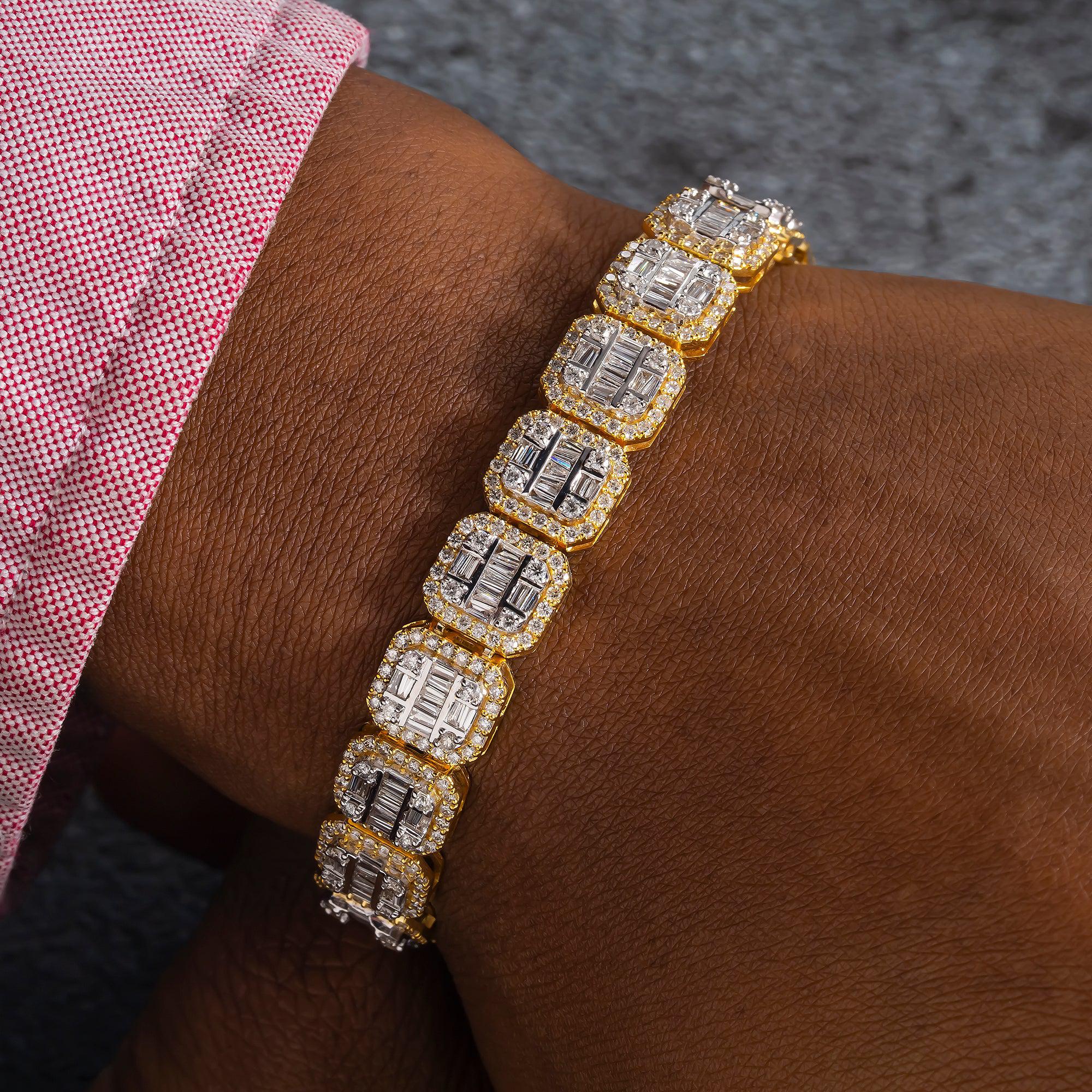 10K GOLD SQUARE SHAPE BAGUETTE DIAMONDS BRACELET 8.03 CT