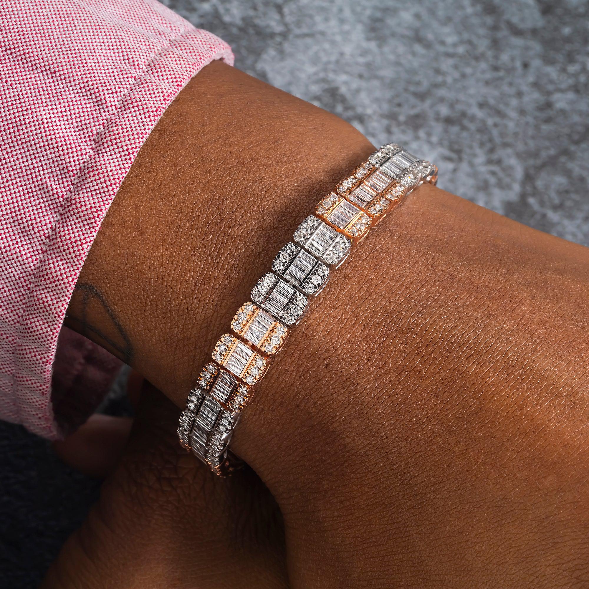 10K GOLD TWO TONE BAGUETTE DIAMONDS BRACELET 7.84 CT