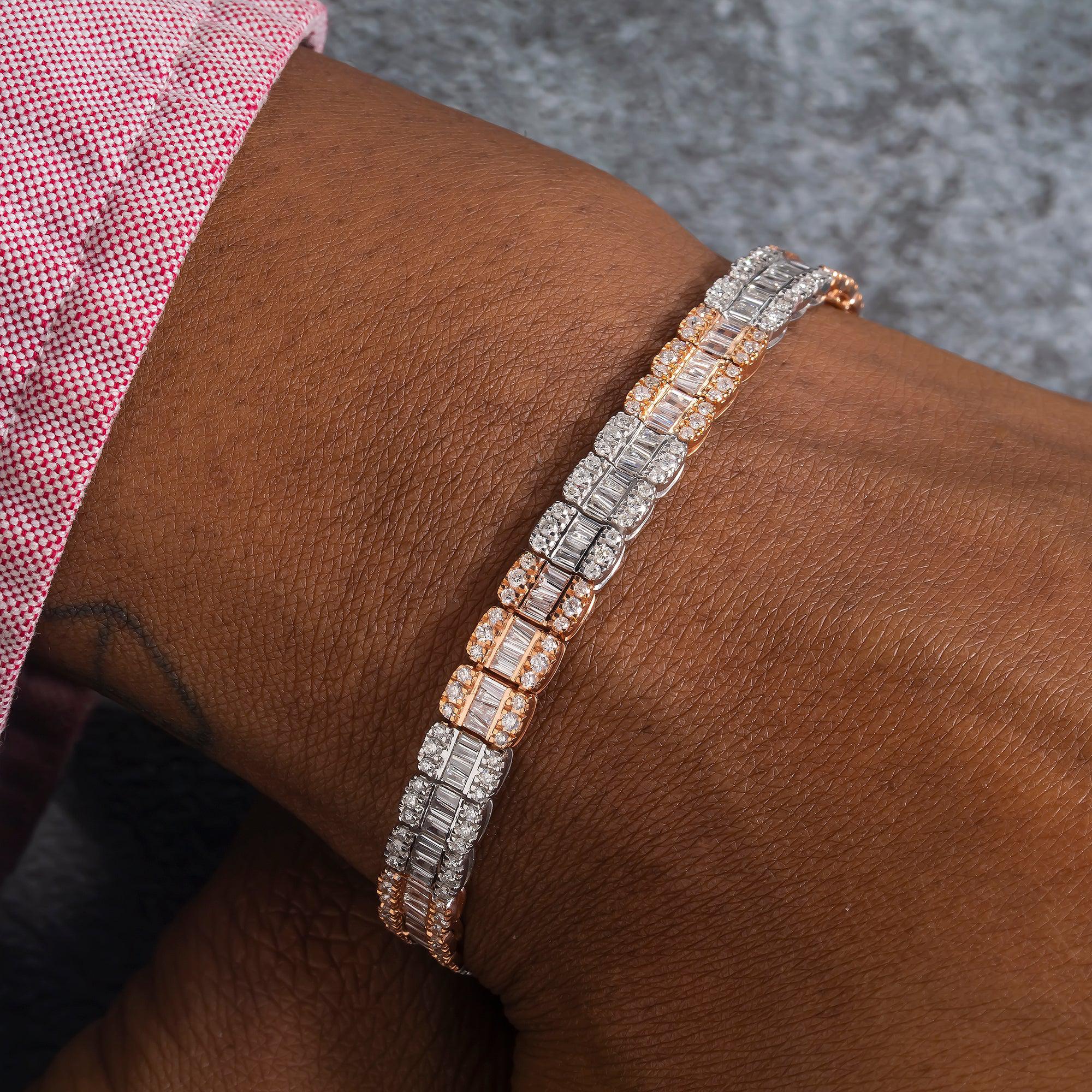 10K GOLD TWO TONE BAGUETTE DIAMONDS BRACELET 5.21 CT