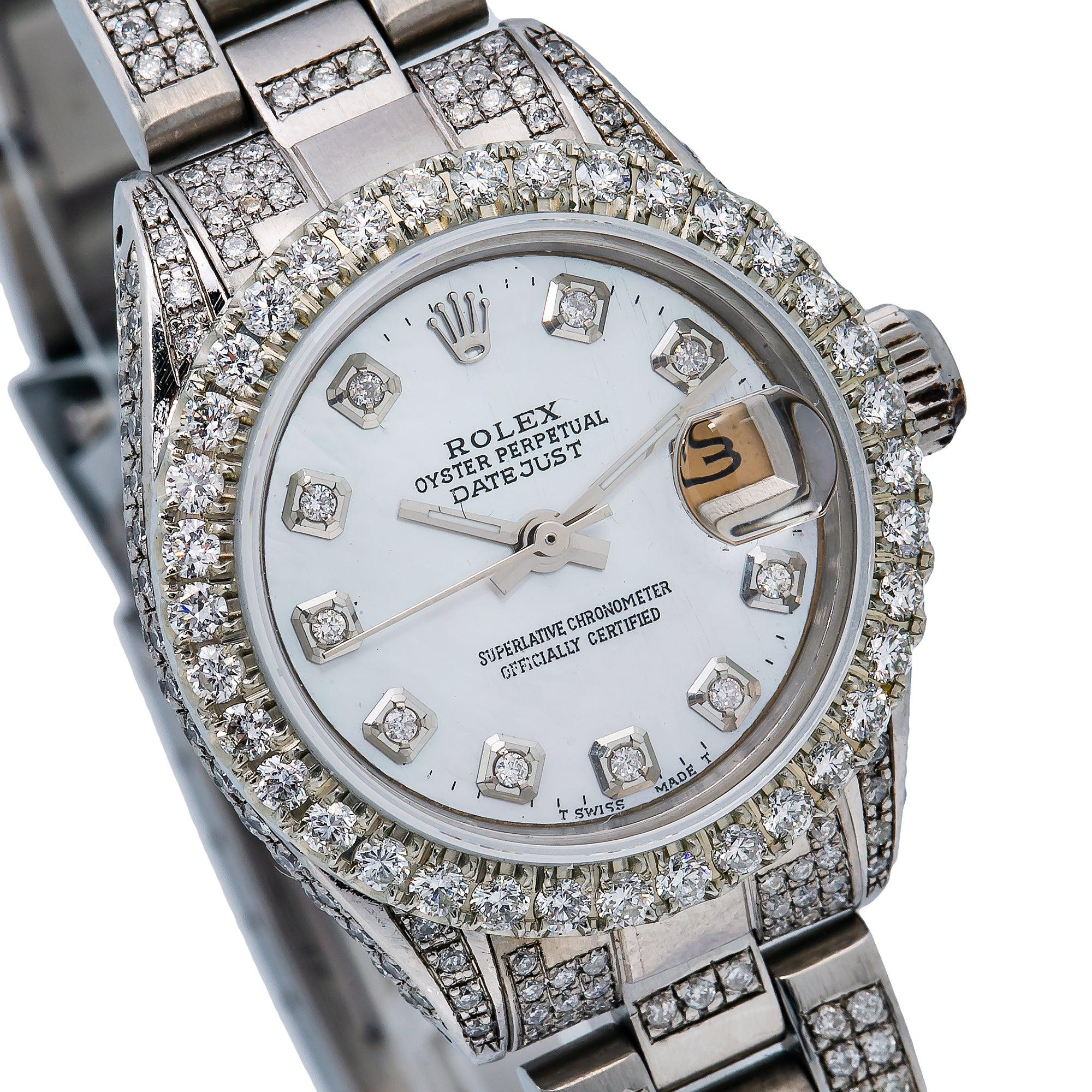 Rolex Datejust 26MM 69160 Mother of Pearl Diamond Dial Diamond Bezel Stainless Steel Full Diamond Oyster Bracelet 5.75ct