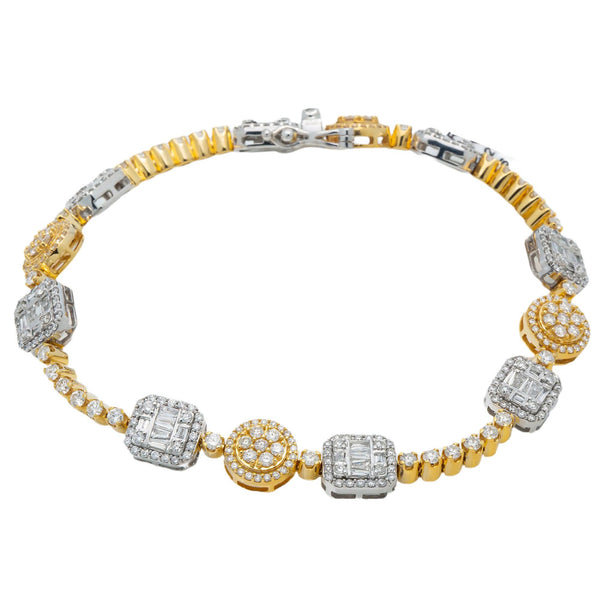 10K GOLD BAGUETTE AND ROUND DIAMONDS TWO TONE BRACELET 4.92 CT