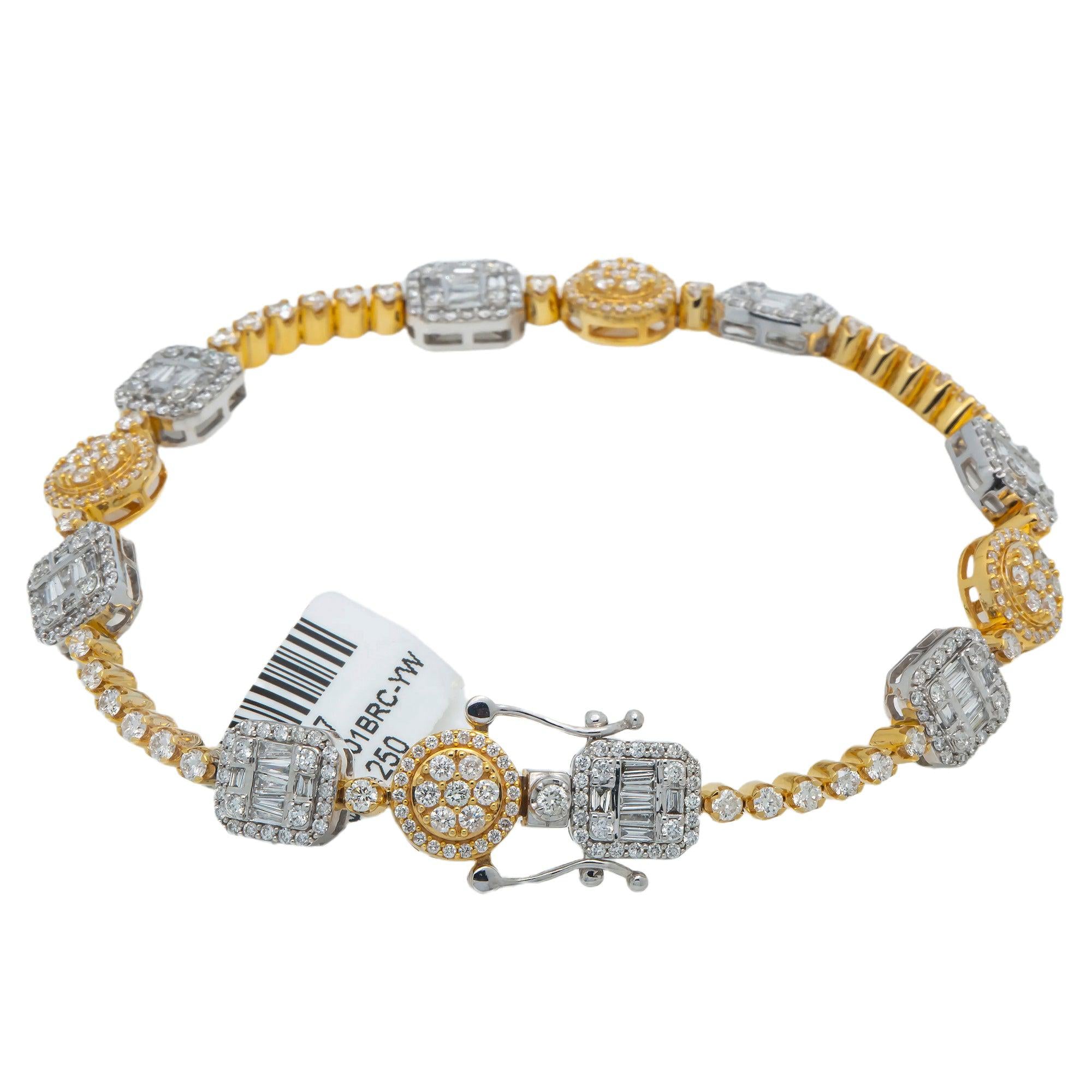 10K GOLD BAGUETTE AND ROUND DIAMONDS TWO TONE BRACELET 4.92 CT