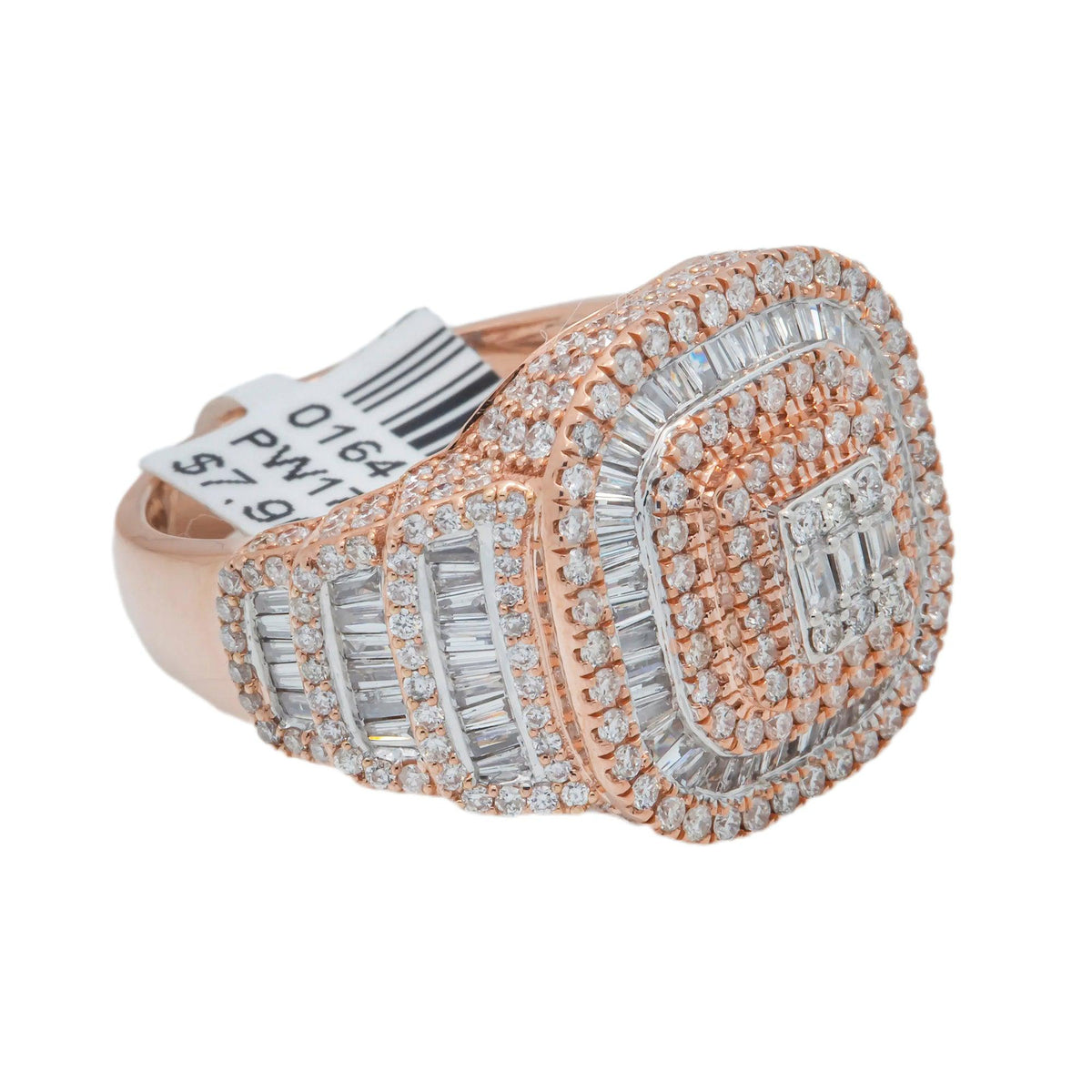 10K GOLD ROUND AND BAGUETTE DIAMOND SQUARE CLUSTER RING 2.69 CT