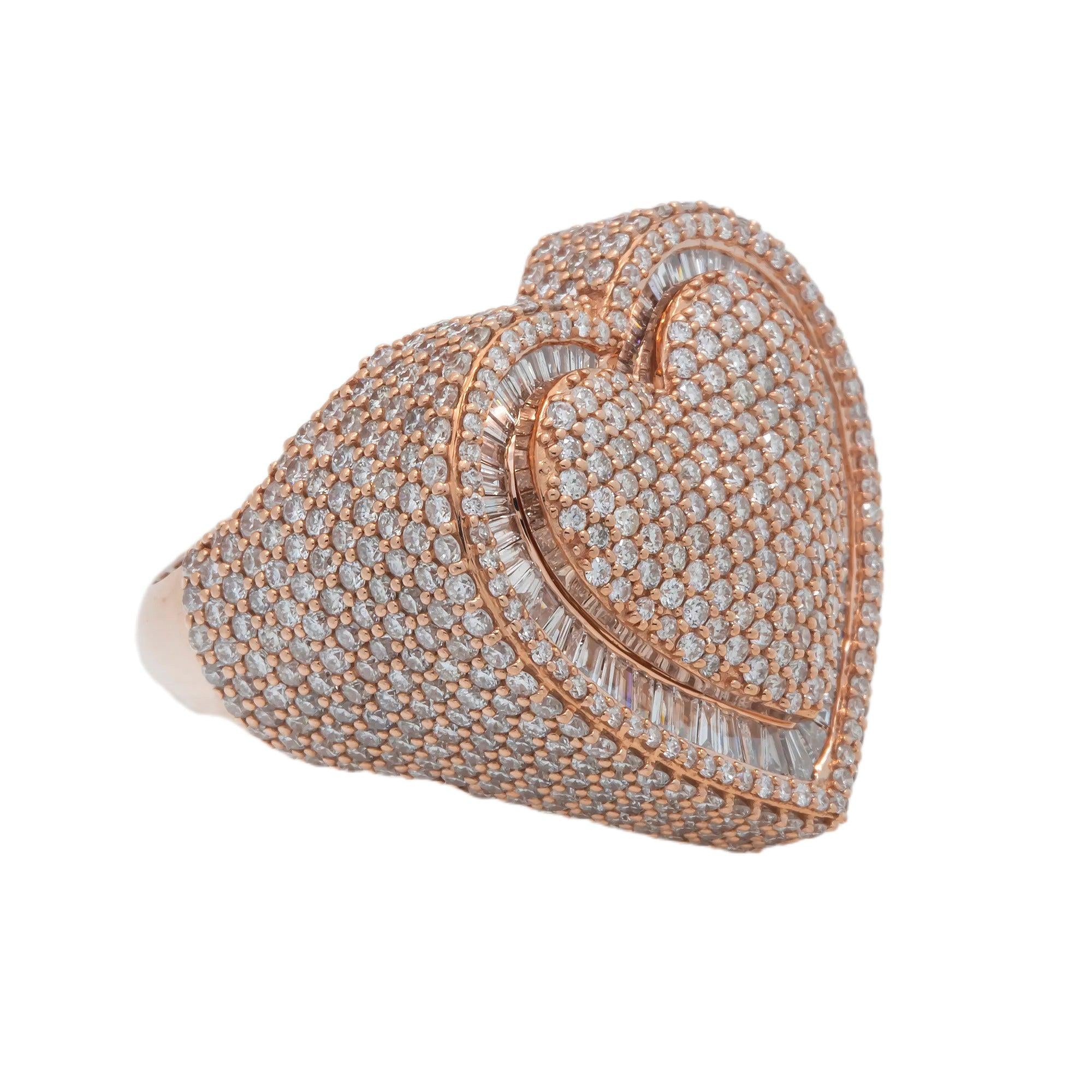 10K GOLD ROUND AND BAGUETTE DIAMOND HEART RING 6.47 CT