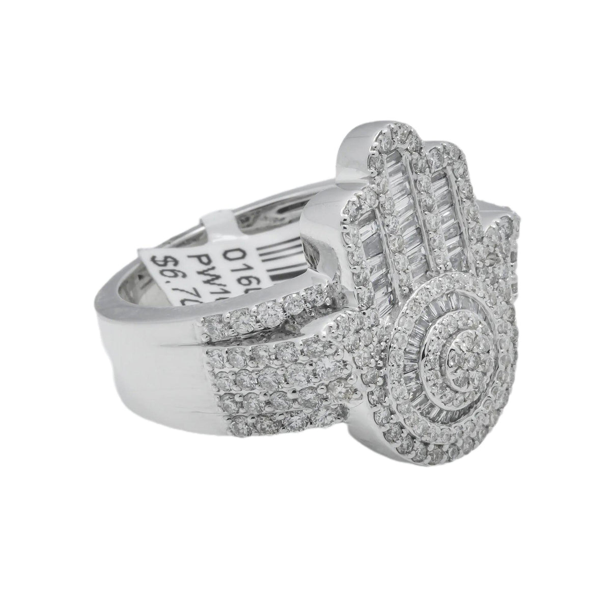 10K GOLD BAGUETTE DIAMOND HAMSA RING 1.92 CT