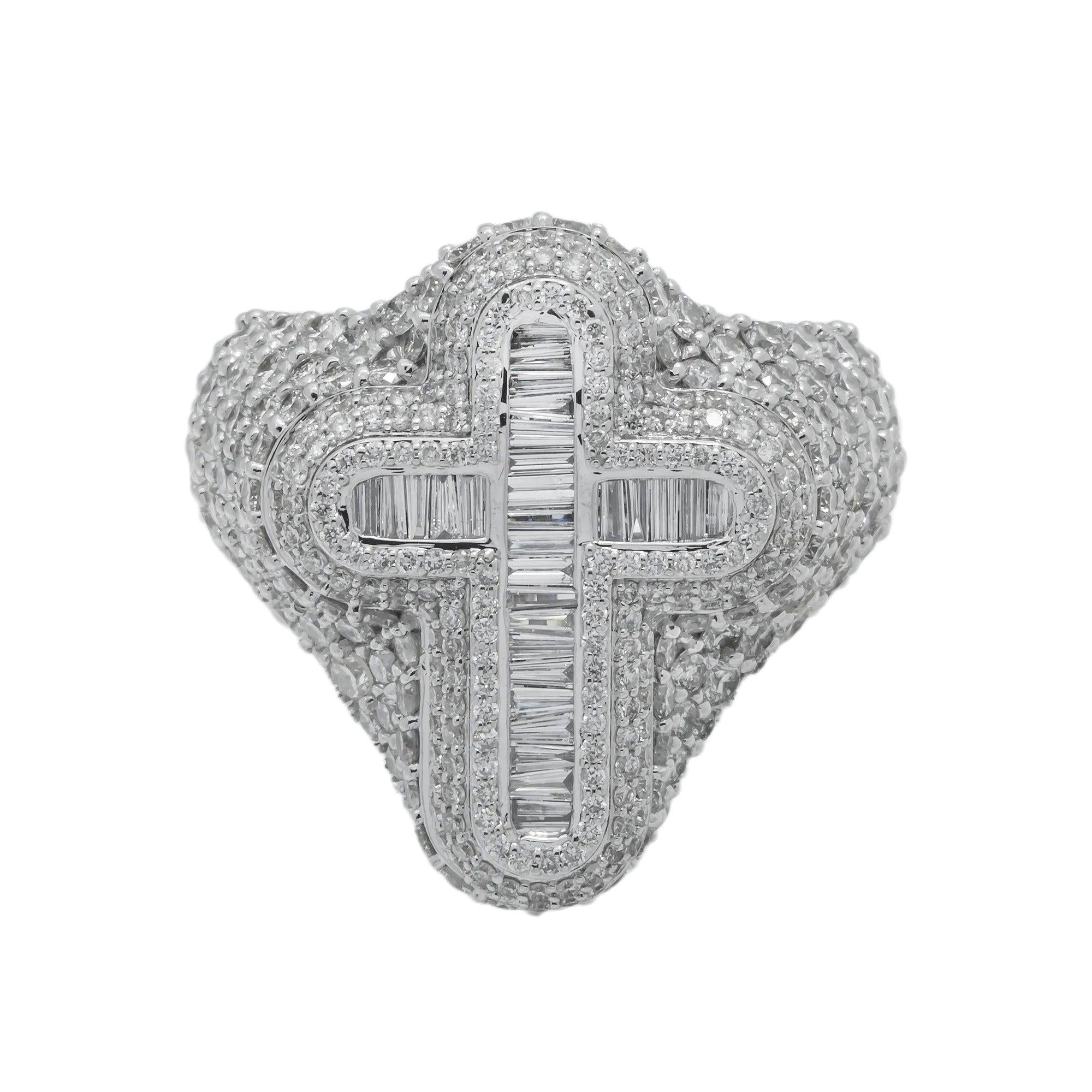 10K GOLD BAGUETTE DIAMOND CROSS RING 2.80 CT