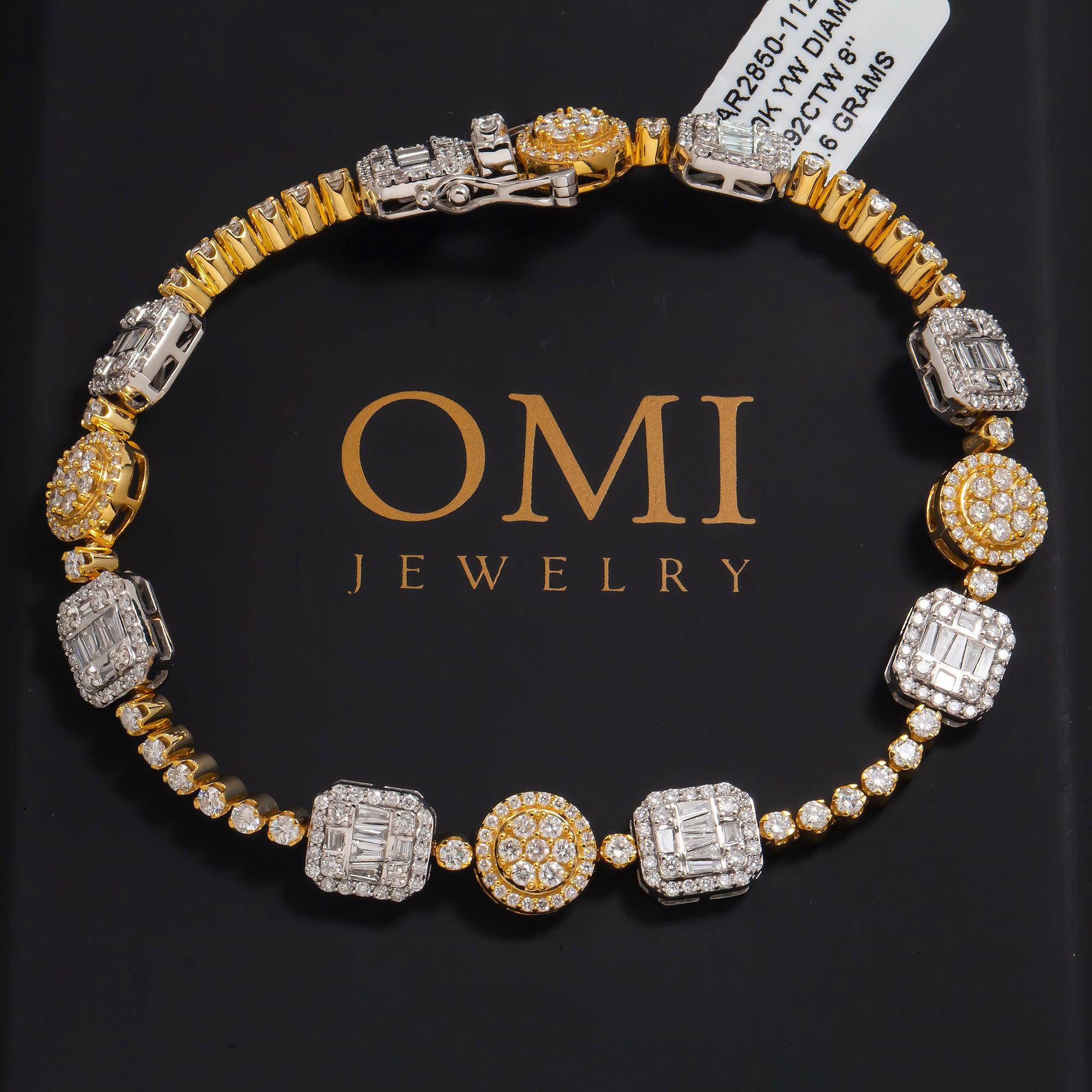 10K GOLD BAGUETTE AND ROUND DIAMONDS TWO TONE BRACELET 4.92 CT