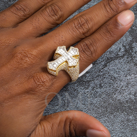 10K GOLD BAGUETTE DIAMOND CROSS RING 4.66 CT