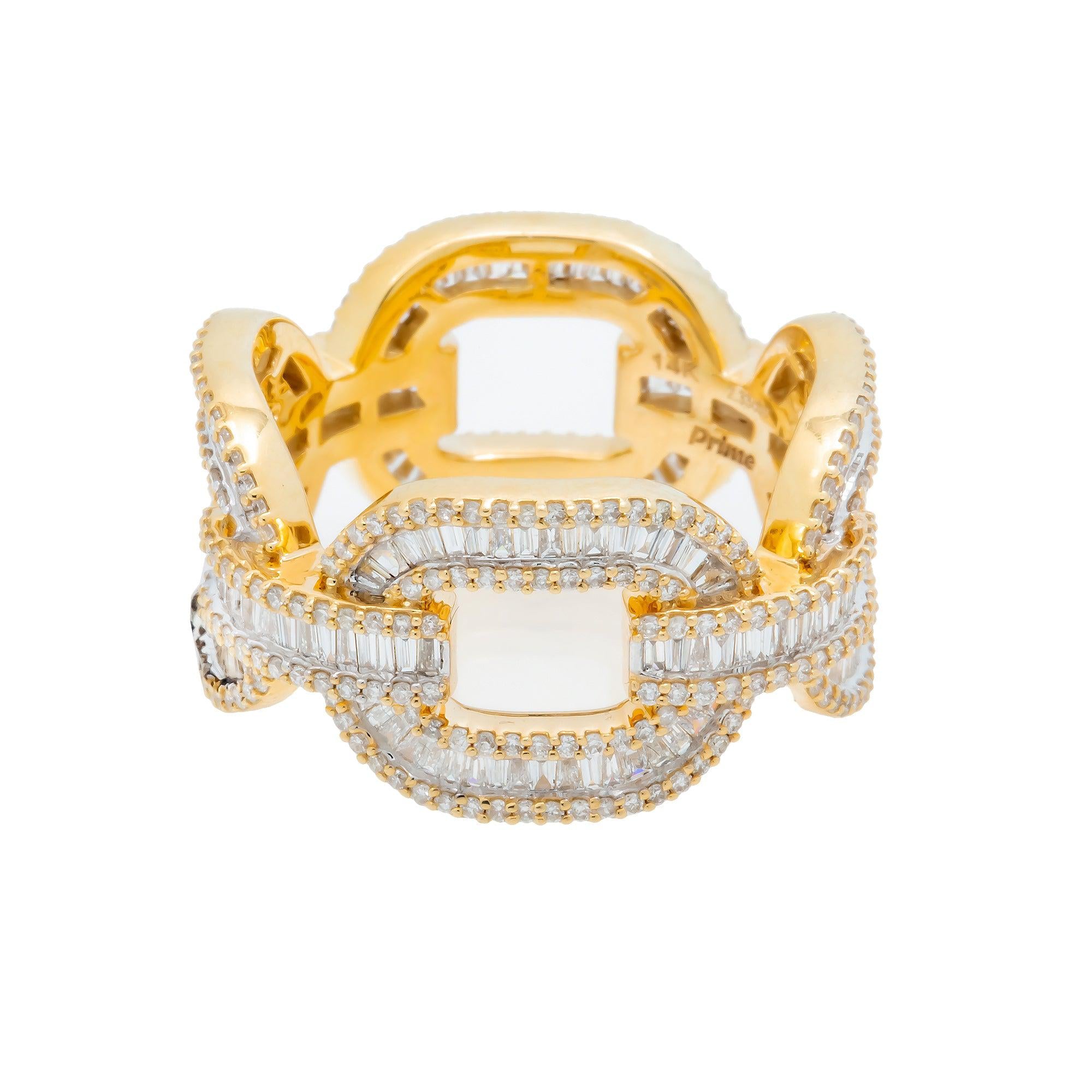 14K GOLD BAGUETTE AND ROUND DIAMOND OPEN LINK RING 2.33 CT