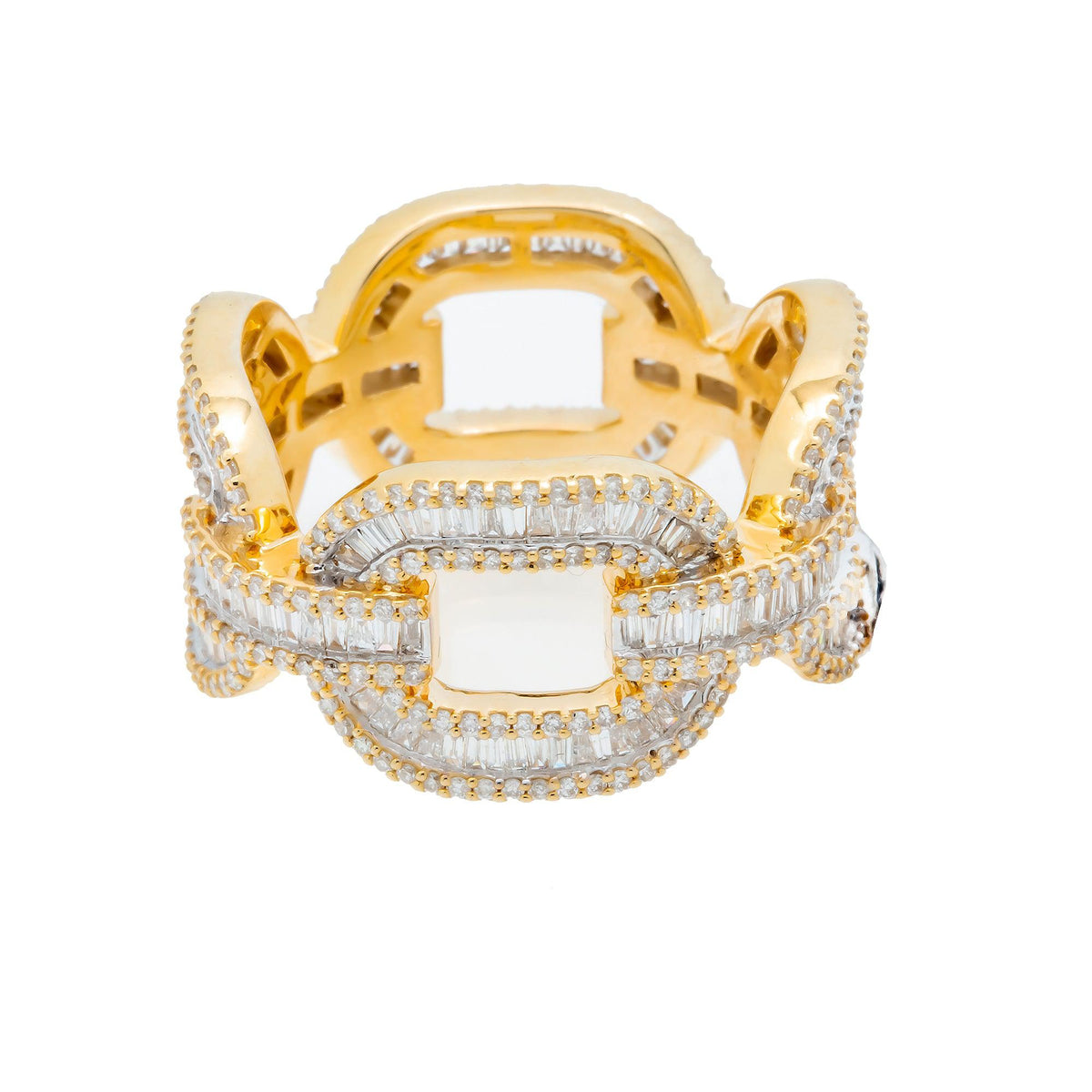 14K GOLD BAGUETTE AND ROUND DIAMOND OPEN LINK RING 2.33 CT