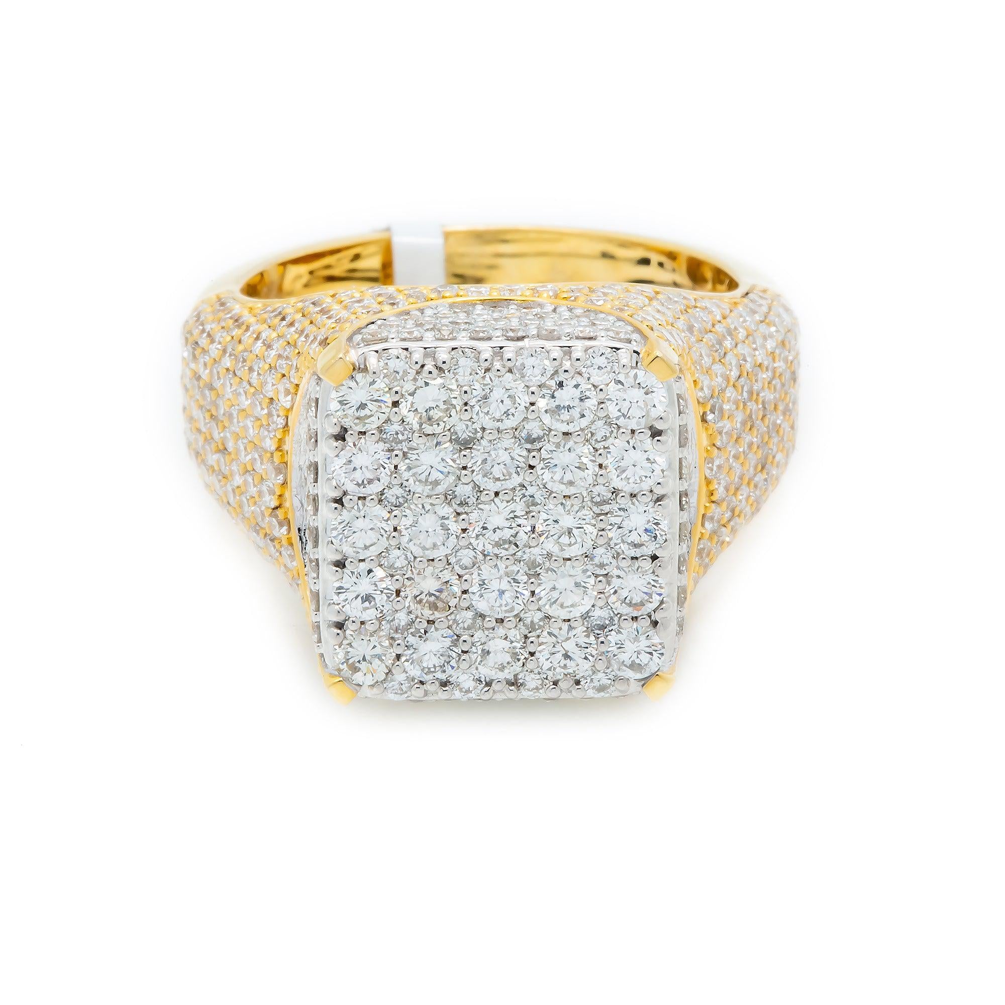 10K GOLD ROUND DIAMOND CLUSTER SQUARE SHAPE RING 5.27 CT