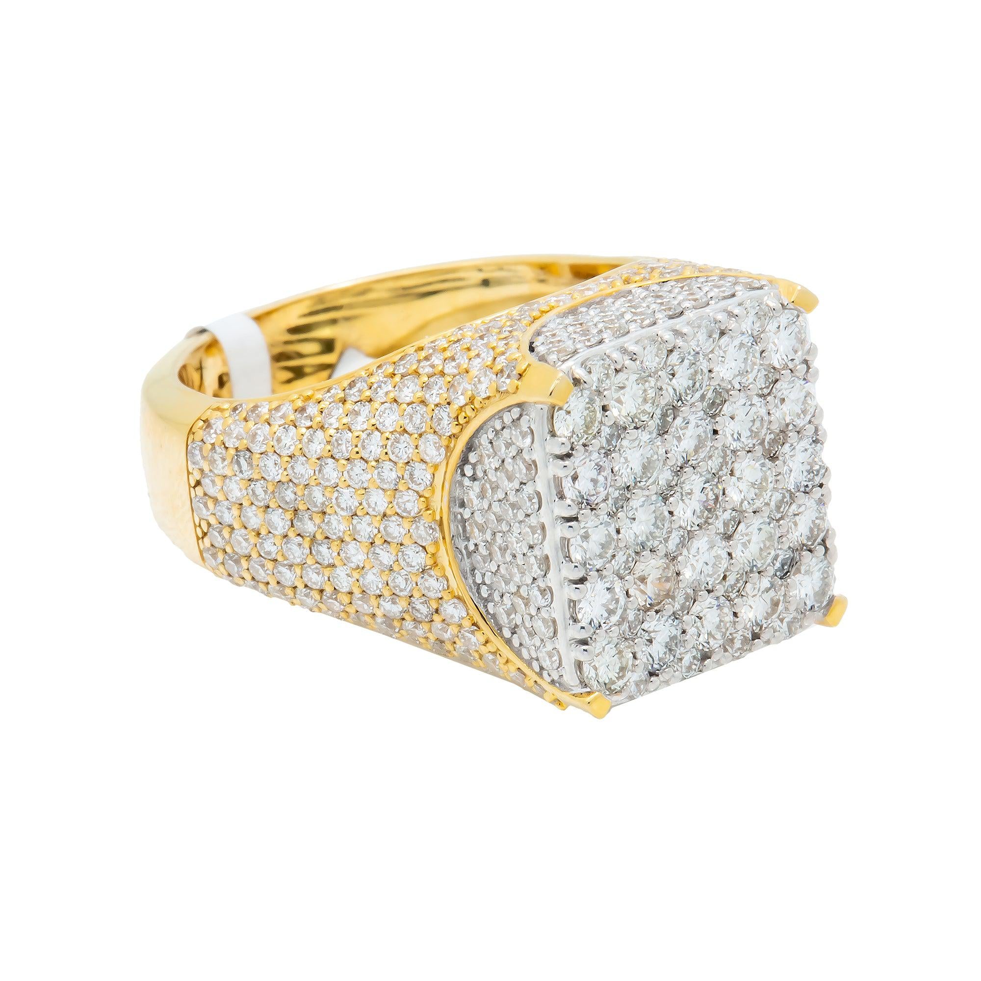 10K GOLD ROUND DIAMOND CLUSTER SQUARE SHAPE RING 5.27 CT