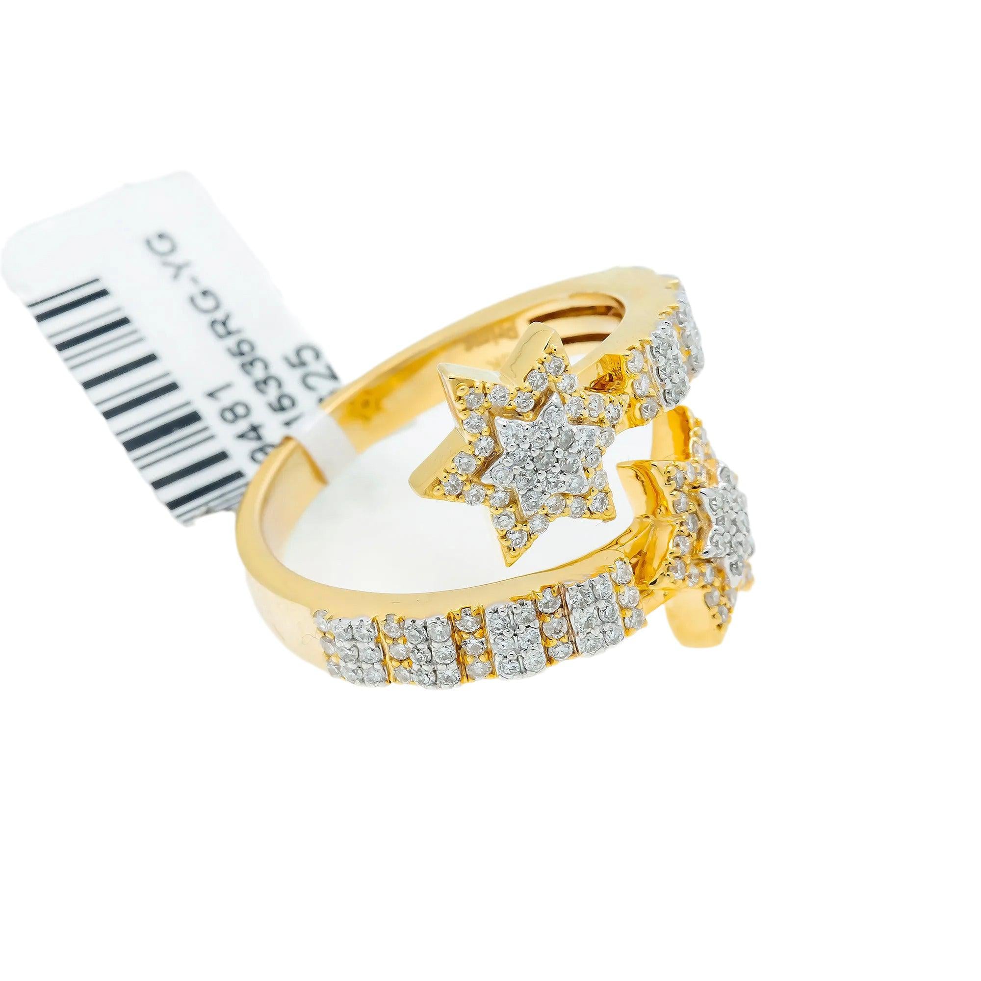 10K GOLD ROUND DIAMOND OPEN DOUBLE STAR RING 0.73 CT