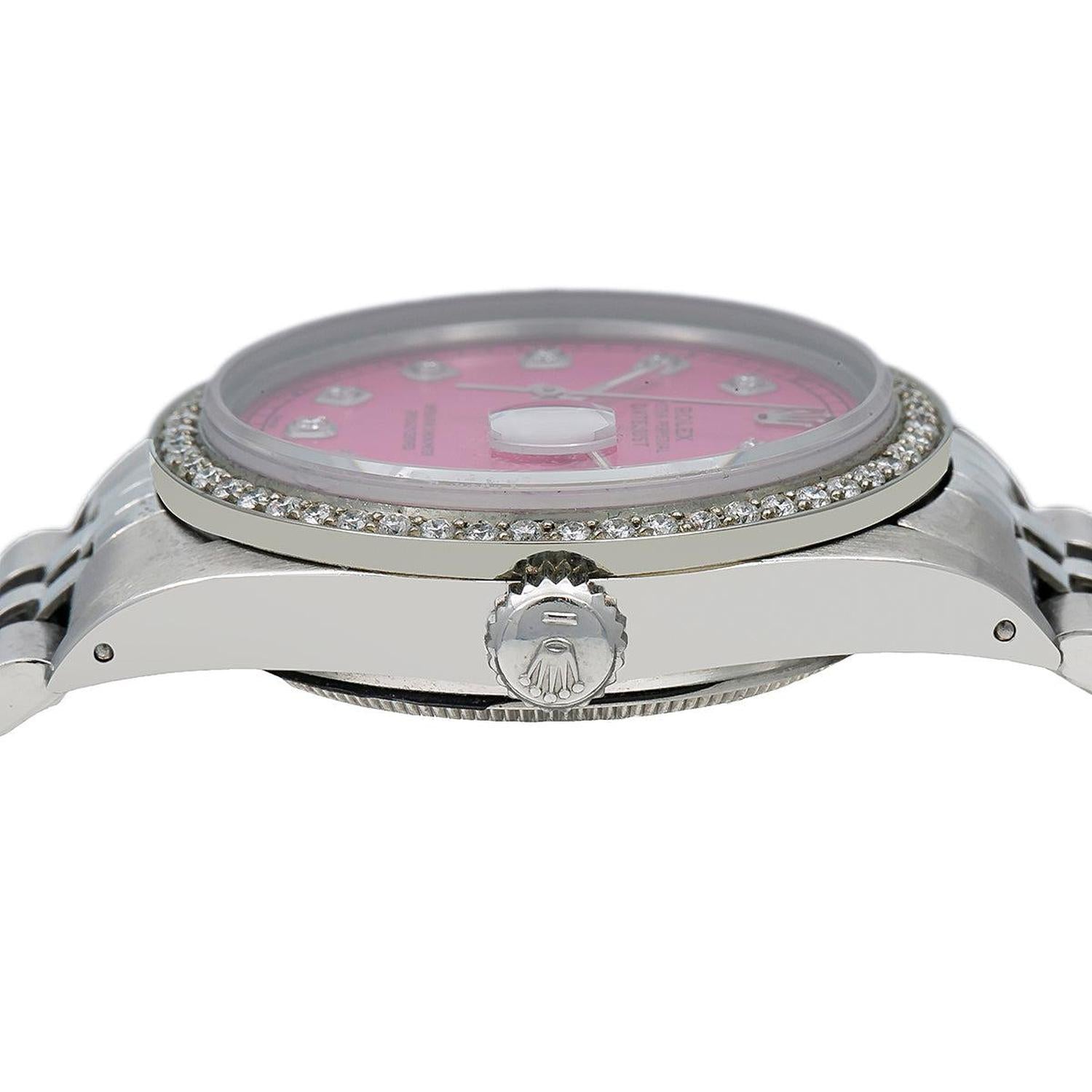 Rolex Datejust 36MM 16014 Pink Diamond Dial Diamond Bezel Stainless Steel Jubilee Bracelet 1.2ct