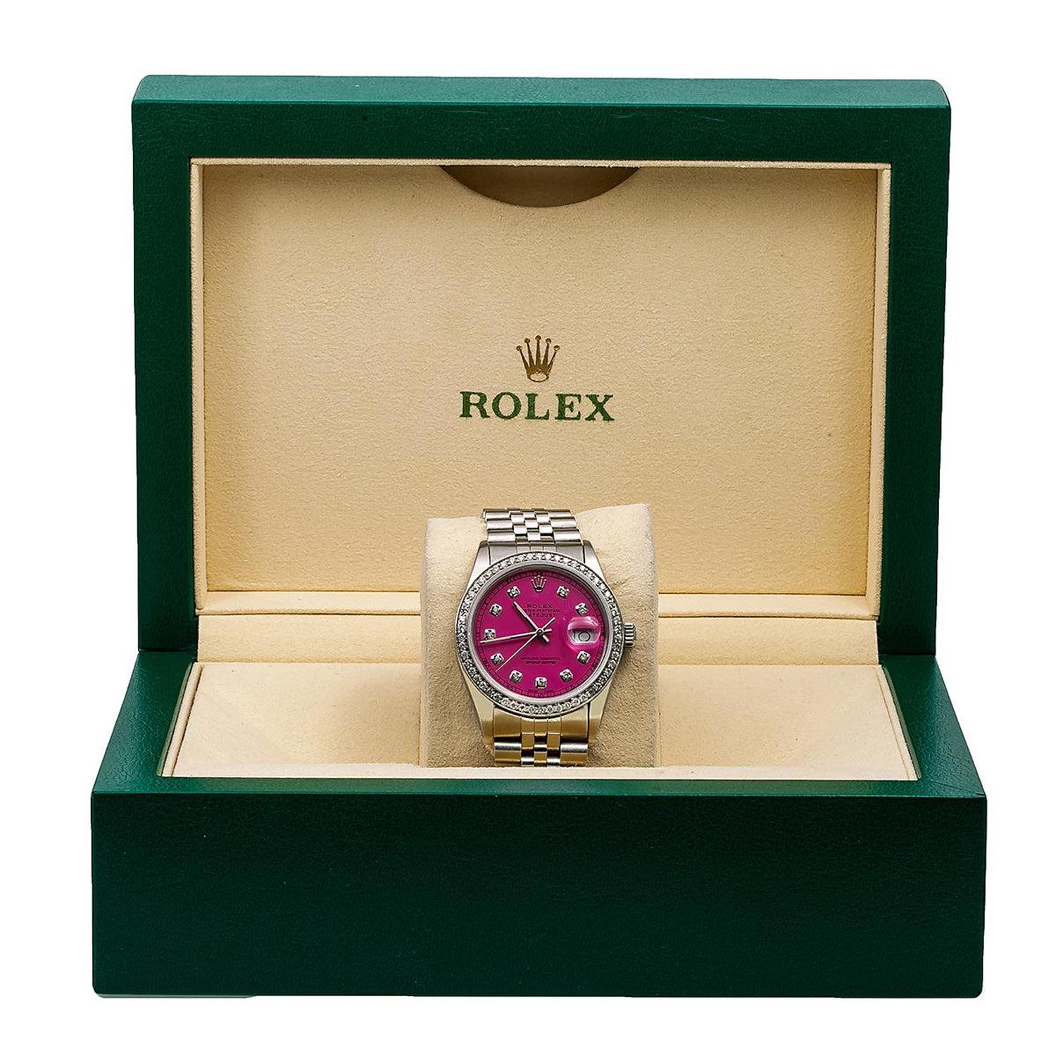 Rolex Datejust 36MM 16014 Pink Diamond Dial Diamond Bezel Stainless Steel Jubilee Bracelet 1.2ct