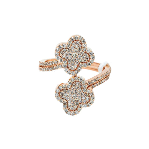 10K GOLD ROUND DIAMOND OPEN DOUBLE CLOVER RING 0.88 CT