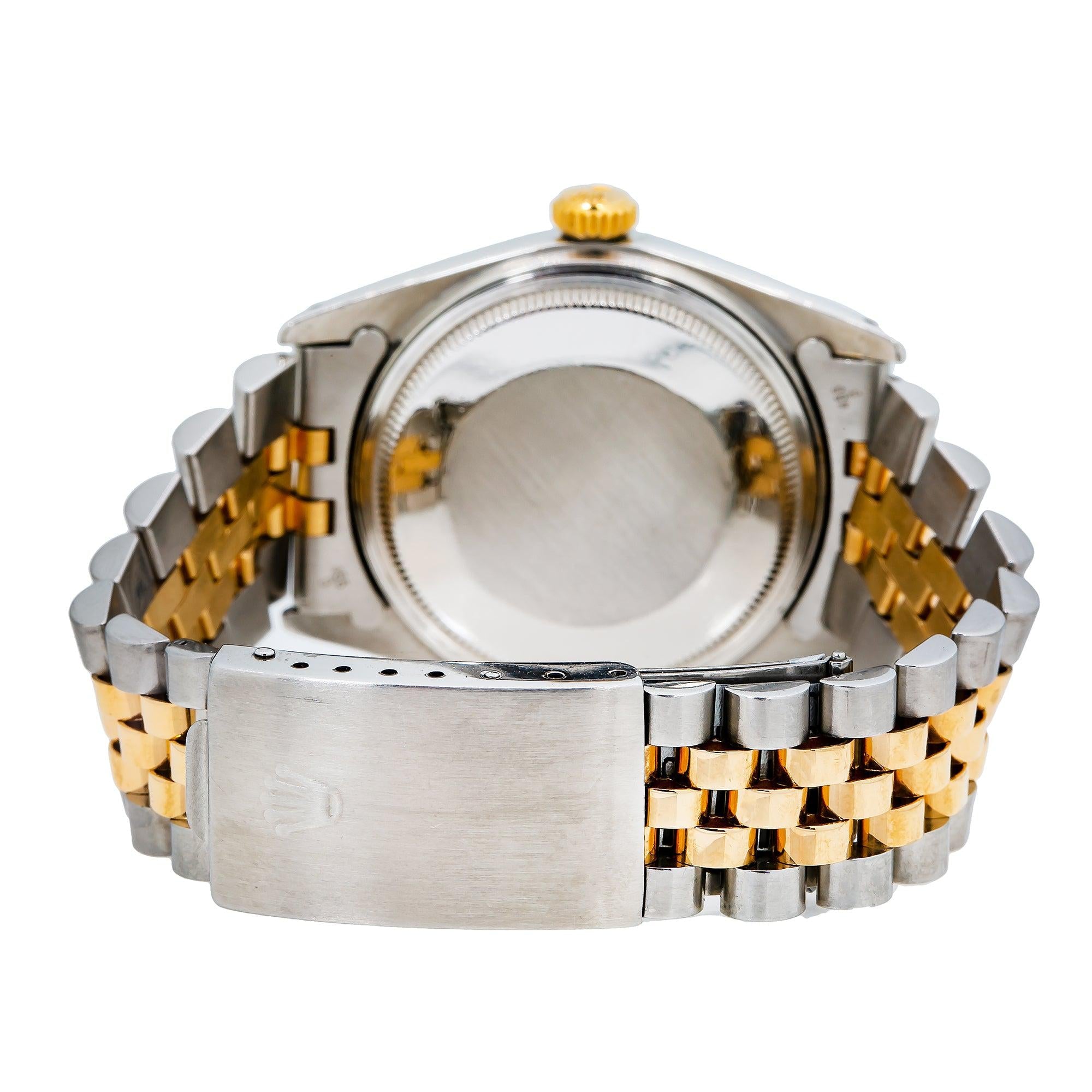 Rolex Datejust 36MM 16013 Blue Mother of Pearl Diamond Dial Fluted Bezel Two Tone Yellow Gold Jubilee Bracelet