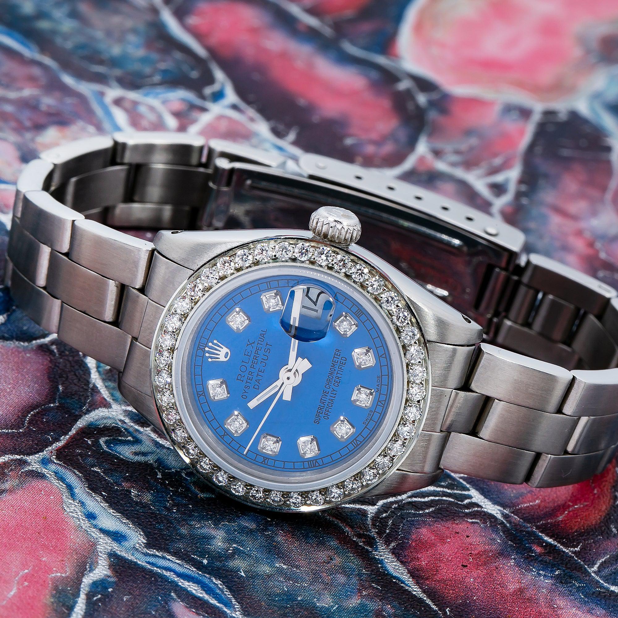 Rolex Datejust 26MM 69160 Blue Diamond Dial Diamond Bezel Stainless Steel Oyster Bracelet
