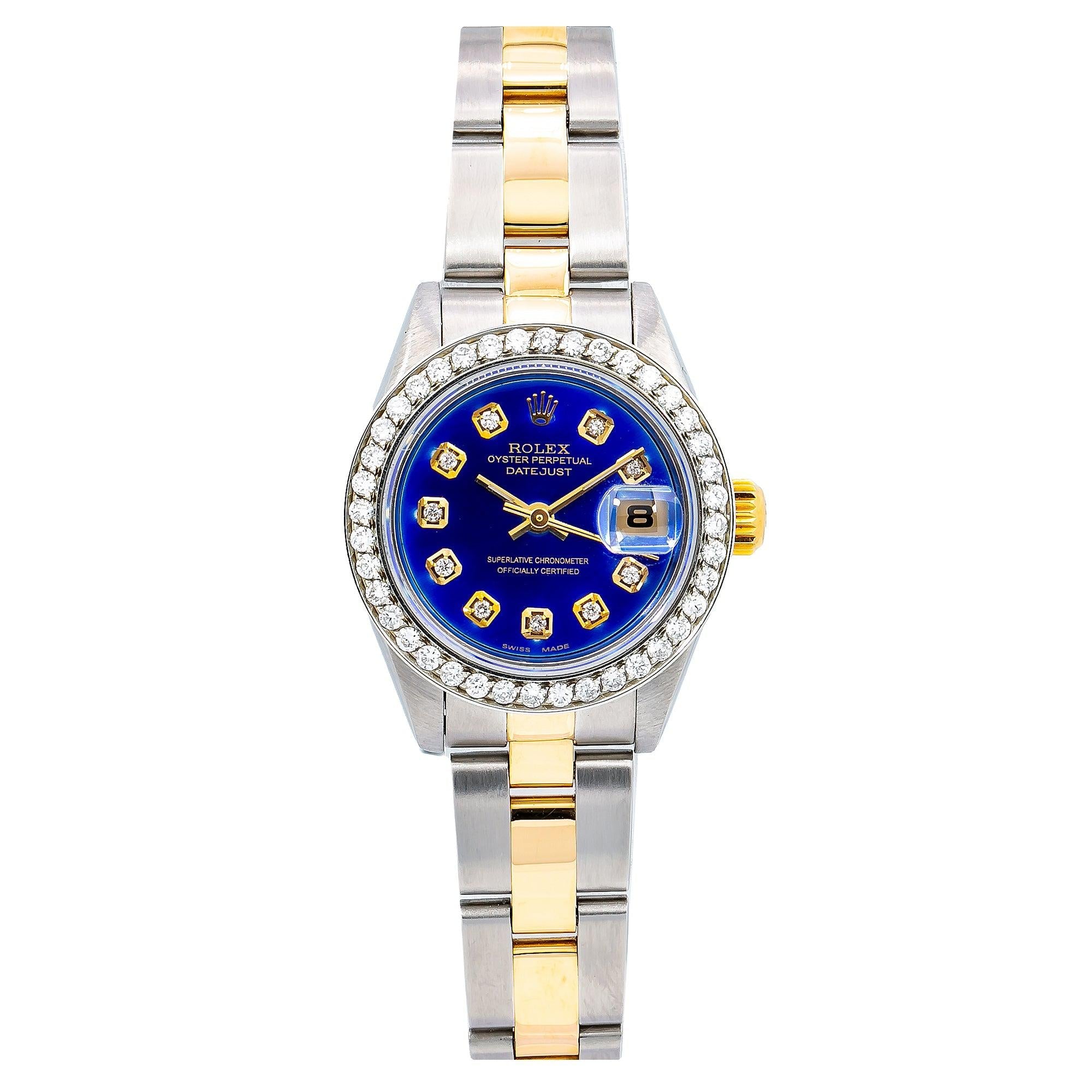 Rolex Datejust 26MM 6917 Blue Diamond Dial Diamond Bezel Two Tone Oyster Bracelet