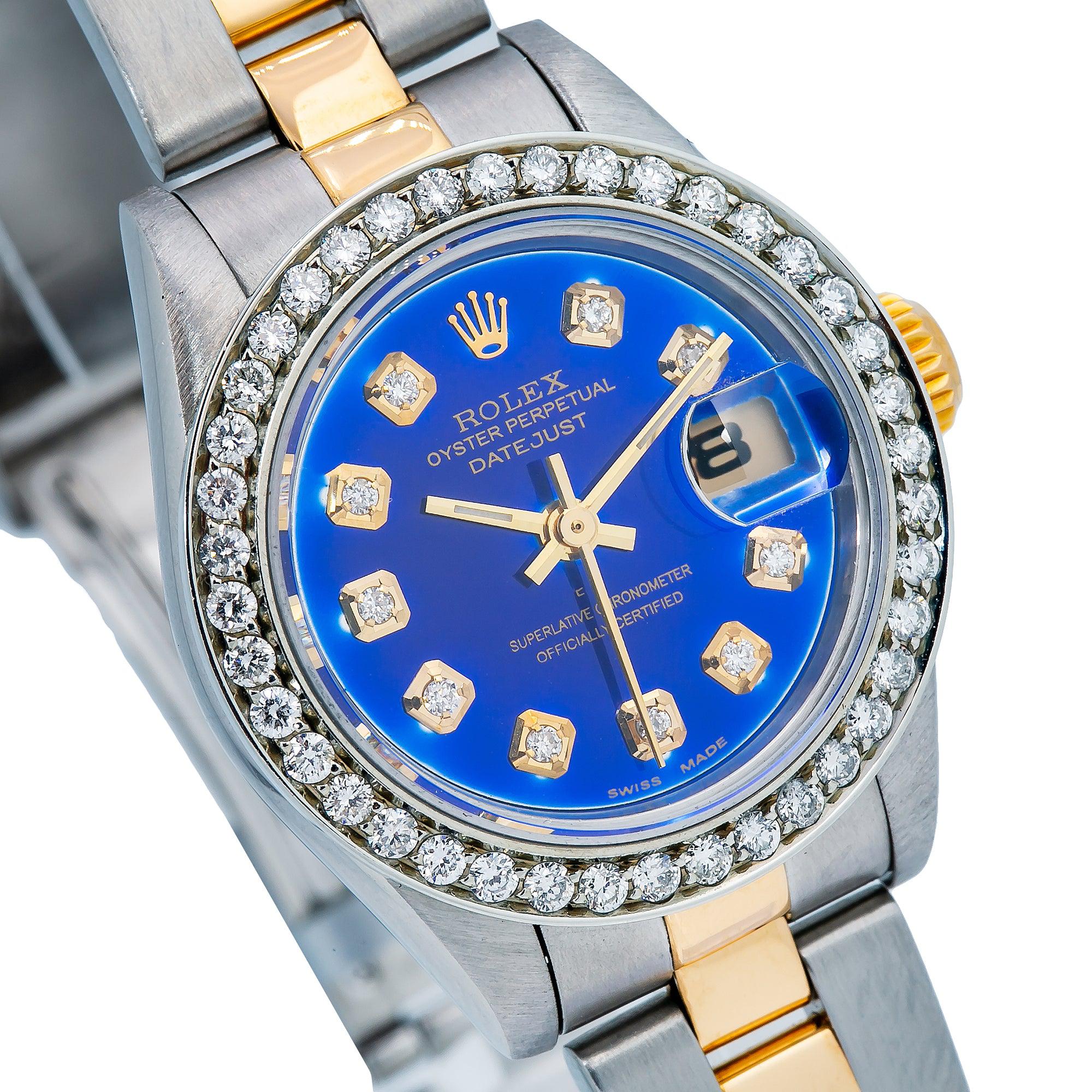 Rolex Datejust 26MM 6917 Blue Diamond Dial Diamond Bezel Two Tone Yellow Gold Oyster Bracelet