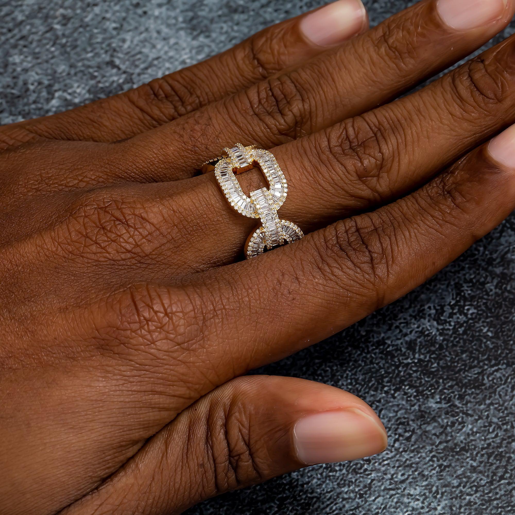 14K GOLD BAGUETTE AND ROUND DIAMOND OPEN LINK RING 2.33 CT