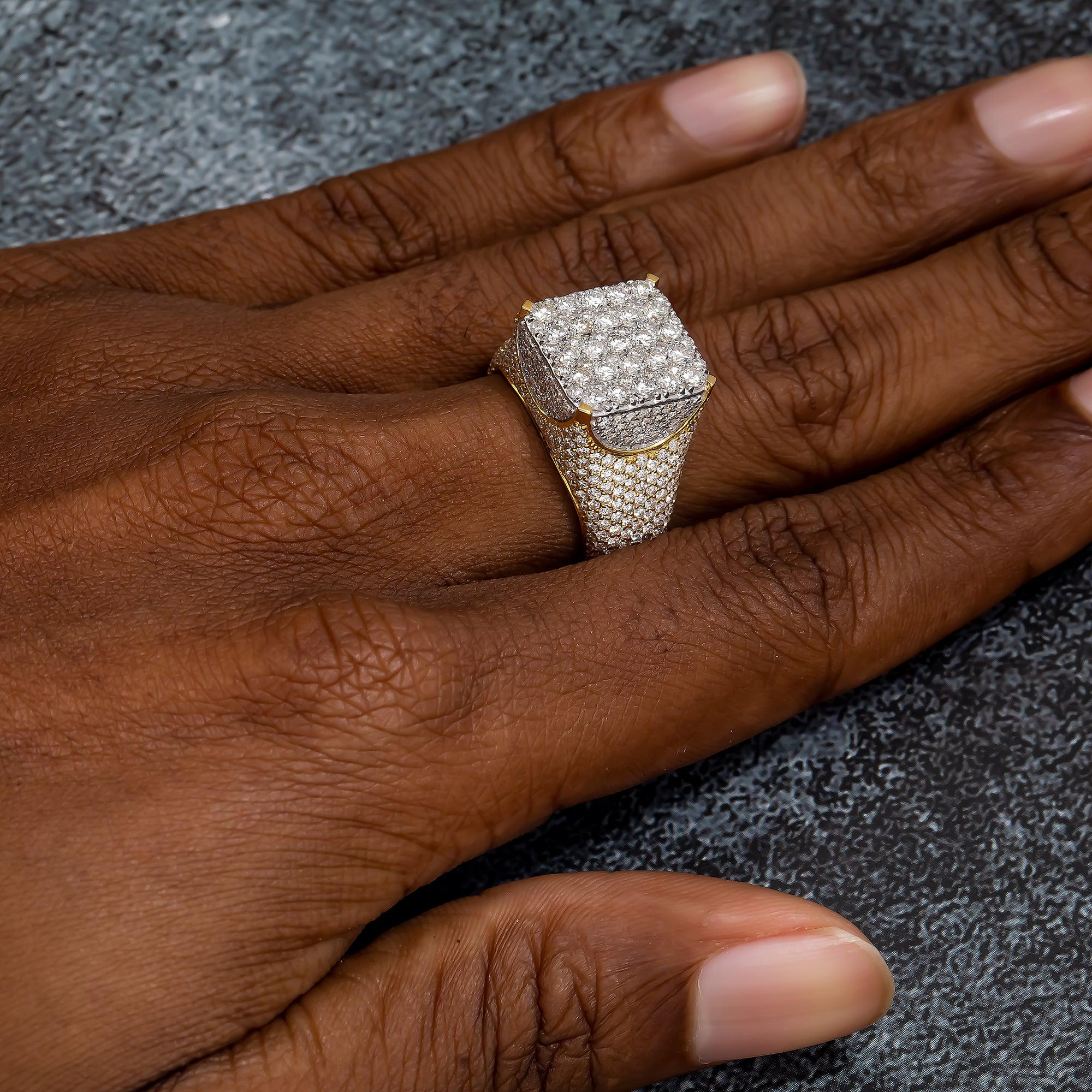 10K GOLD ROUND DIAMOND CLUSTER SQUARE SHAPE RING 5.27 CT