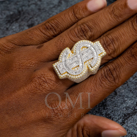 10K GOLD ROUND AND BAGUETTE DIAMOND DOLLAR SIGN RING 6.32 CT