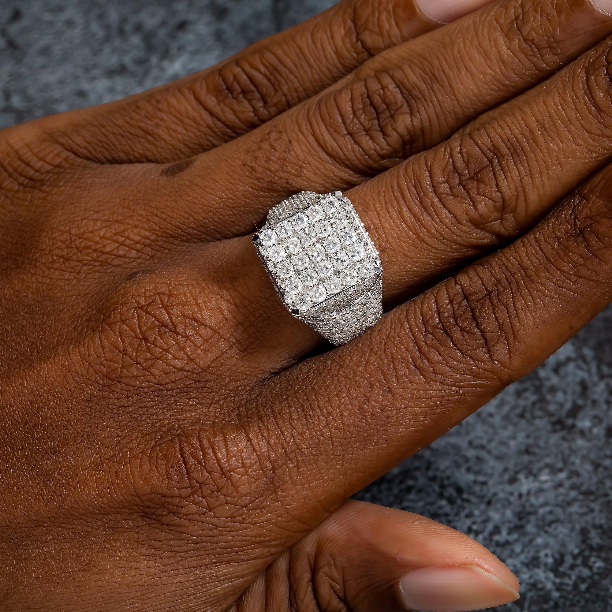 10K GOLD ROUND DIAMOND CLUSTER SQUARE SHAPE RING 5.27 CT