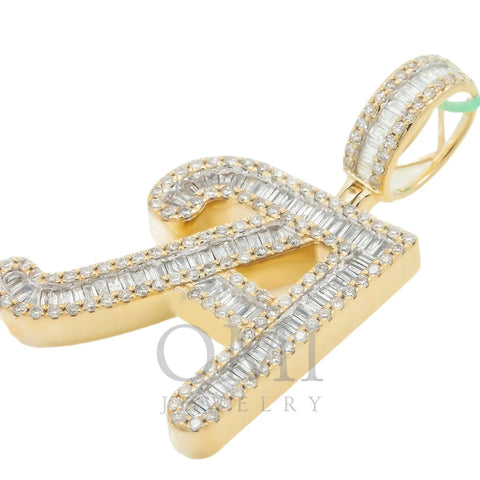 14K GOLD BAGUETTE AND ROUND DIAMOND INITIAL A PENDANT 2.35 CT
