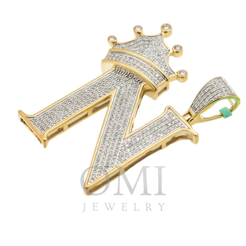 10K GOLD ROUND DIAMOND INITIAL N WITH CROWN PENDANT 1.15 CT
