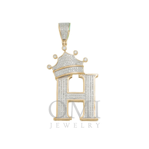 10K GOLD ROUND DIAMOND INITIAL H WITH CROWN PENDANT 0.90 CT