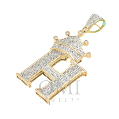 10K GOLD ROUND DIAMOND INITIAL H WITH CROWN PENDANT 0.90 CT