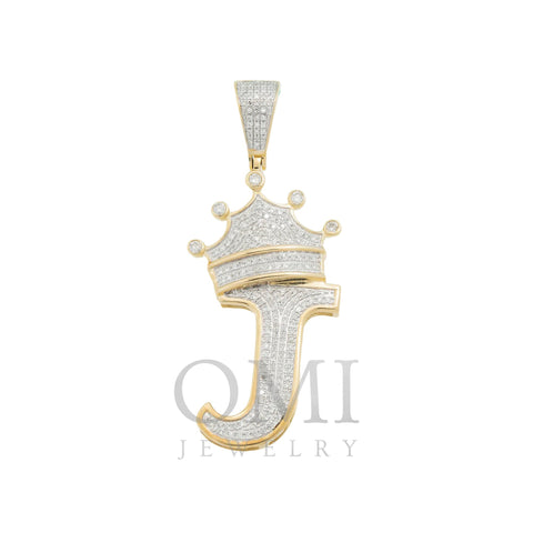 10K GOLD ROUND DIAMOND INITIAL J WITH CROWN PENDANT 0.69 CT