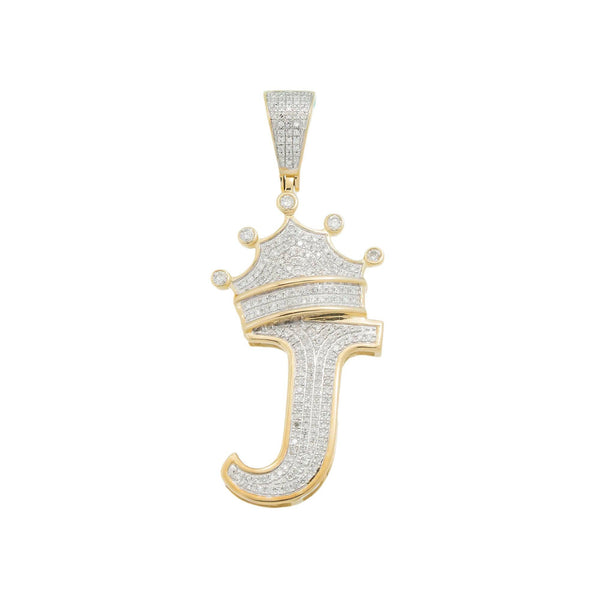 10K GOLD ROUND DIAMOND INITIAL J WITH CROWN PENDANT 0.69 CT