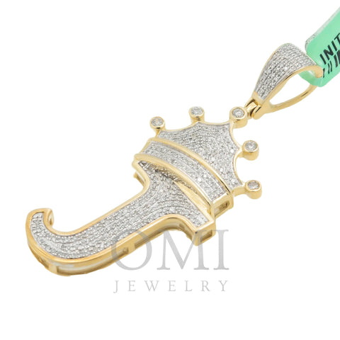 10K GOLD ROUND DIAMOND INITIAL J WITH CROWN PENDANT 0.69 CT