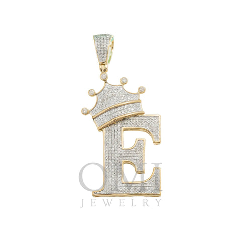 10K GOLD ROUND DIAMOND INITIAL E WITH CROWN PENDANT 1.00 CT