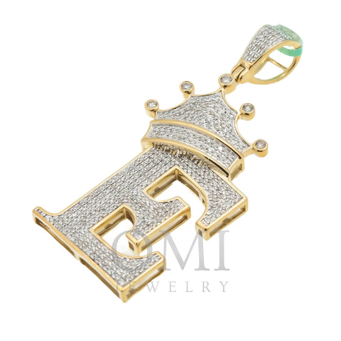 10K GOLD ROUND DIAMOND INITIAL E WITH CROWN PENDANT 1.00 CT