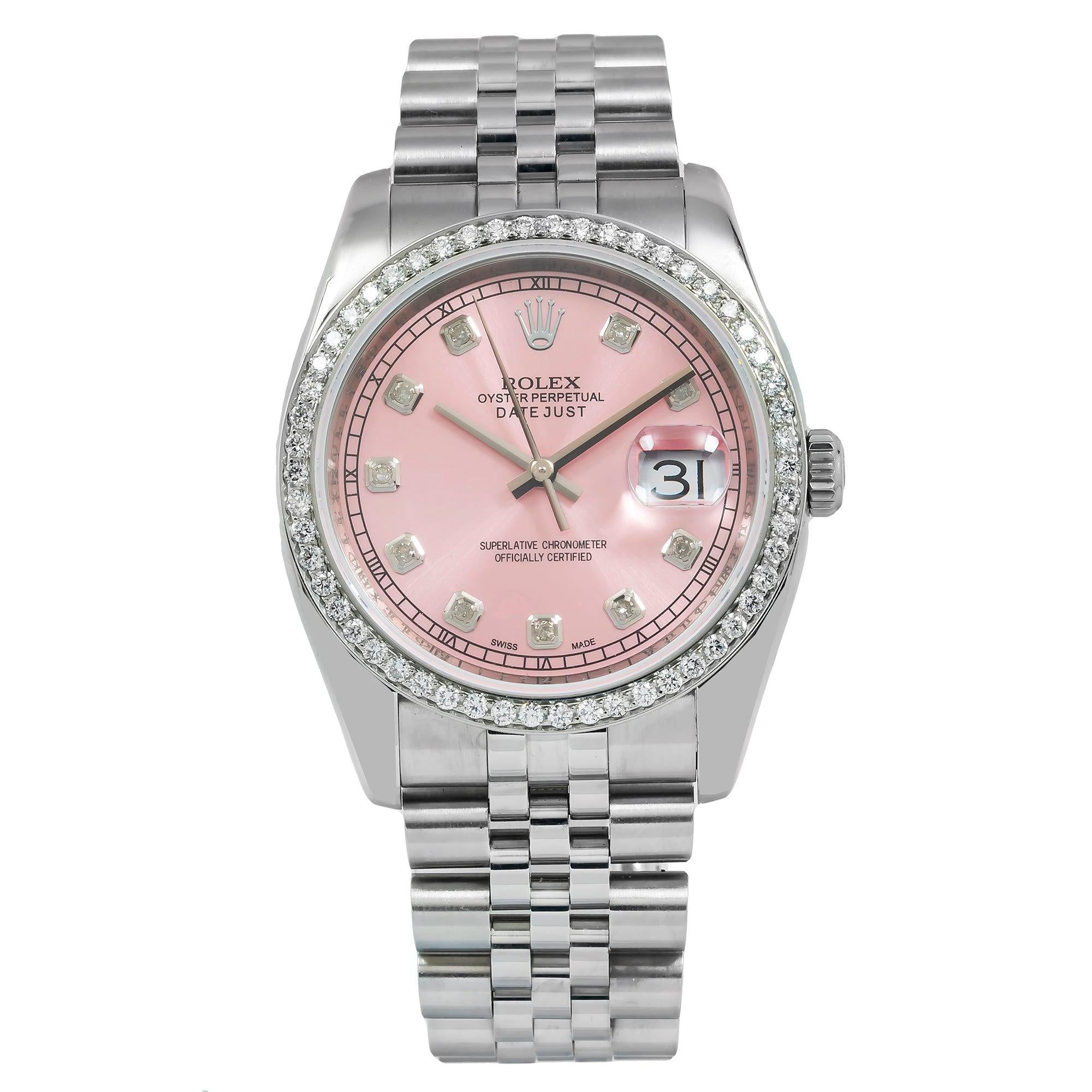 Rolex Datejust 36MM 116234 Pink Diamond Dial Diamond Bezel Stainless Steel Jubilee Bracelet