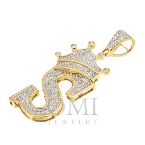10K GOLD ROUND DIAMOND INITIAL S WITH CROWN PENDANT 0.76 CT