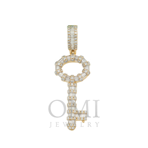 14K GOLD BAGUETTE AND ROUND DIAMOND KEY PENDANT 1.55 CT
