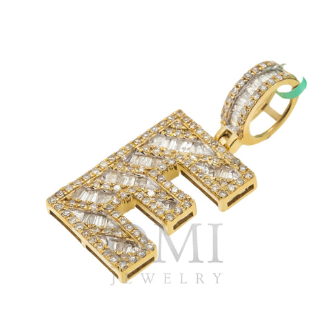 10K GOLD BAGUETTE AND ROUND DIAMOND INITIAL E PENDANT 1.50 CT