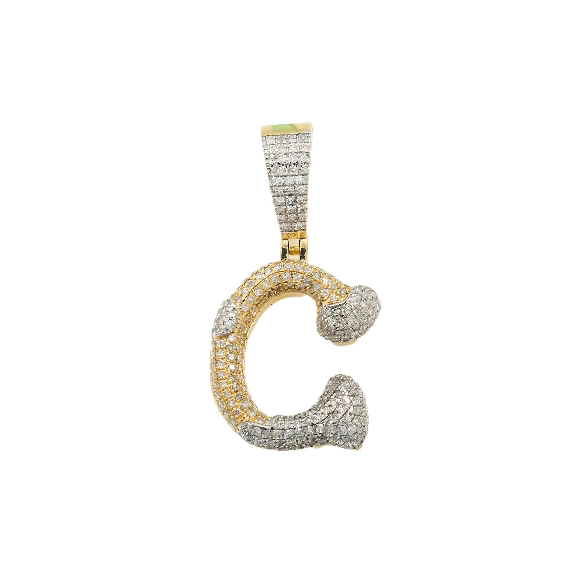 10K GOLD ROUND DIAMOND TWO TONE INITIAL C PENDANT 0.85 CT