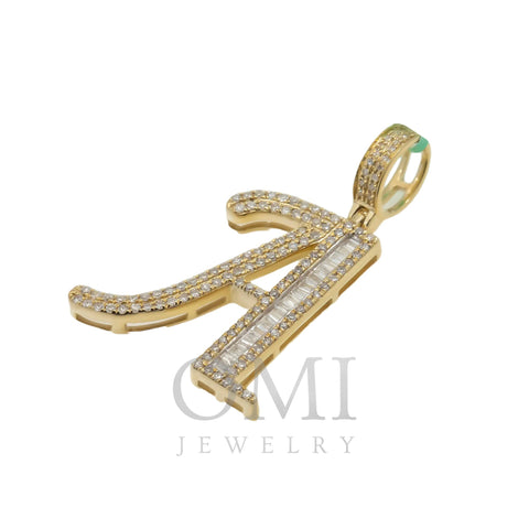 10K GOLD BAGUETTE AND ROUND DIAMOND INITIAL A PENDANT 0.50 CT