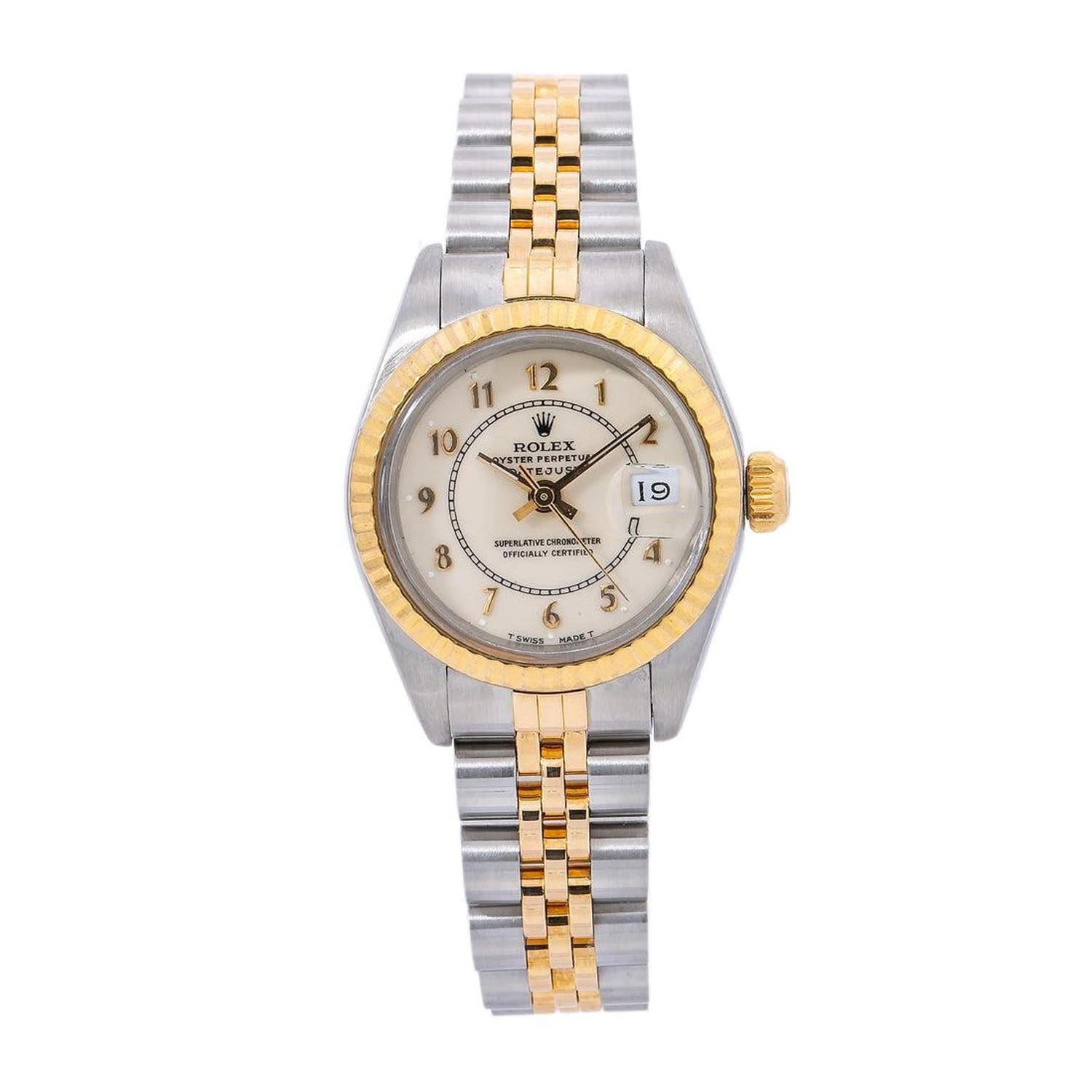 Rolex Datejust 26MM 6917 White Arabic Dial Yellow Gold Fluted Bezel Two Tone Jubilee Bracelet